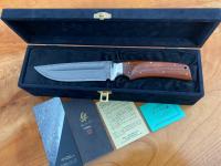 KD30-MIYABI Туристический нож Hattori 150мм/287мм., сталь COWRY-X/DAMASCU рукоять Cocobolo, кожаный чехол