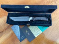 KD30-HANA Туристический нож Hattori 135мм/230мм., сталь COWRY-X/DAMASCU рукоять Ebony wood, кожаный чехол