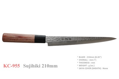 KC-955 KANETSUNE Нож кухонный Sujihiki 210 мм, сталь DSR-1K6, рукоять стабилизированная древесина
